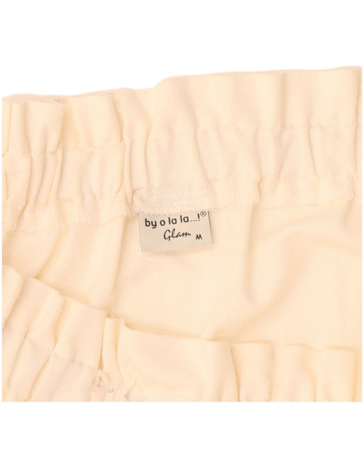 VINTAGE Γυναικείο μακρυμάνικο φόρεμα με ανοιχτό ώμο UK 12 Medium Off White Λινό