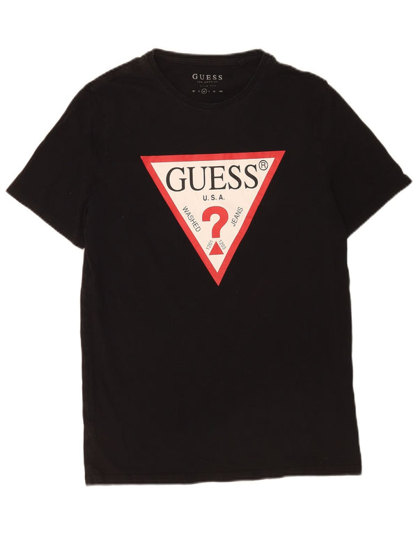 Γραφικό μπλουζάκι Guess Mens Slim Fit Top Μεσαίο μαύρο βαμβακερό