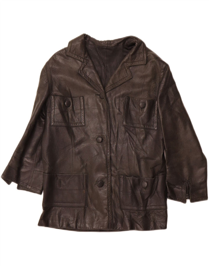 VINTAGE Womens 3/4 Sleeve Leather Jacket UK 14 Medium Black