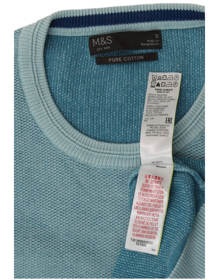 Marks & Spencer Ανδρικό πουλόβερ με λαιμόκοψη, μικρό τιρκουάζ βαμβακερό