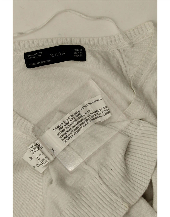 Zara Γυναικείο πουλόβερ με V λαιμόκοψη UK 12 μεσαίο λευκό βαμβακερό