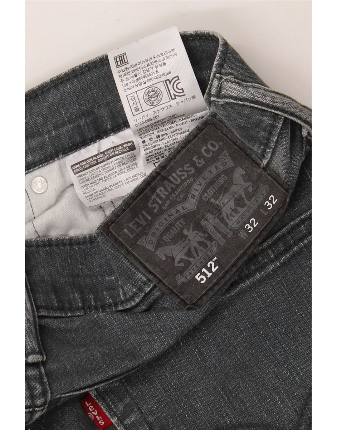 LEVI'S Mens 512 Slim Tapered Jeans W32 L32 Γκρι βαμβακερό