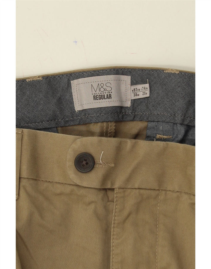 MARKS & SPENCER Mens Regular Straight Suit Trousers W38 L29 Beige Cotton Vintage Marks & Spencer and Second-Hand Marks & Spencer from Messina Hembry 