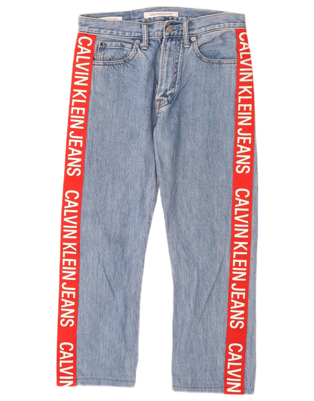 CALVIN KLEIN Γυναικείο ίσιο τζιν γραφικό W29 L25 Μπλε χρώματος βαμβακερό