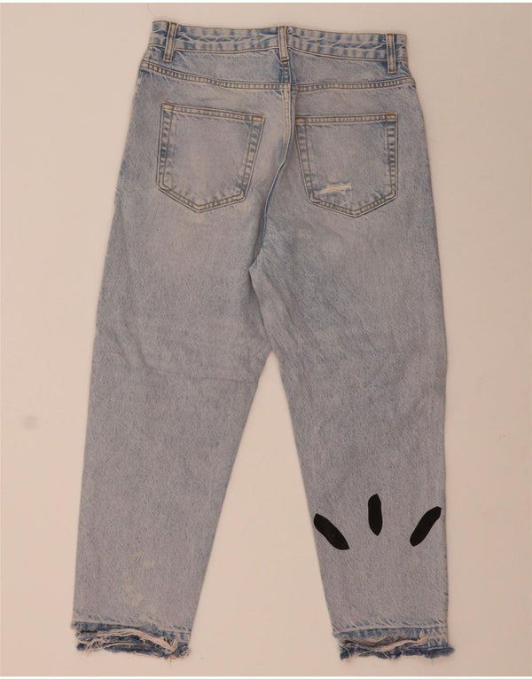 Ανδρικό Zara Graphic Distressed Cropped Jeans EU 38 Small W30 L24 Blue Cotton
