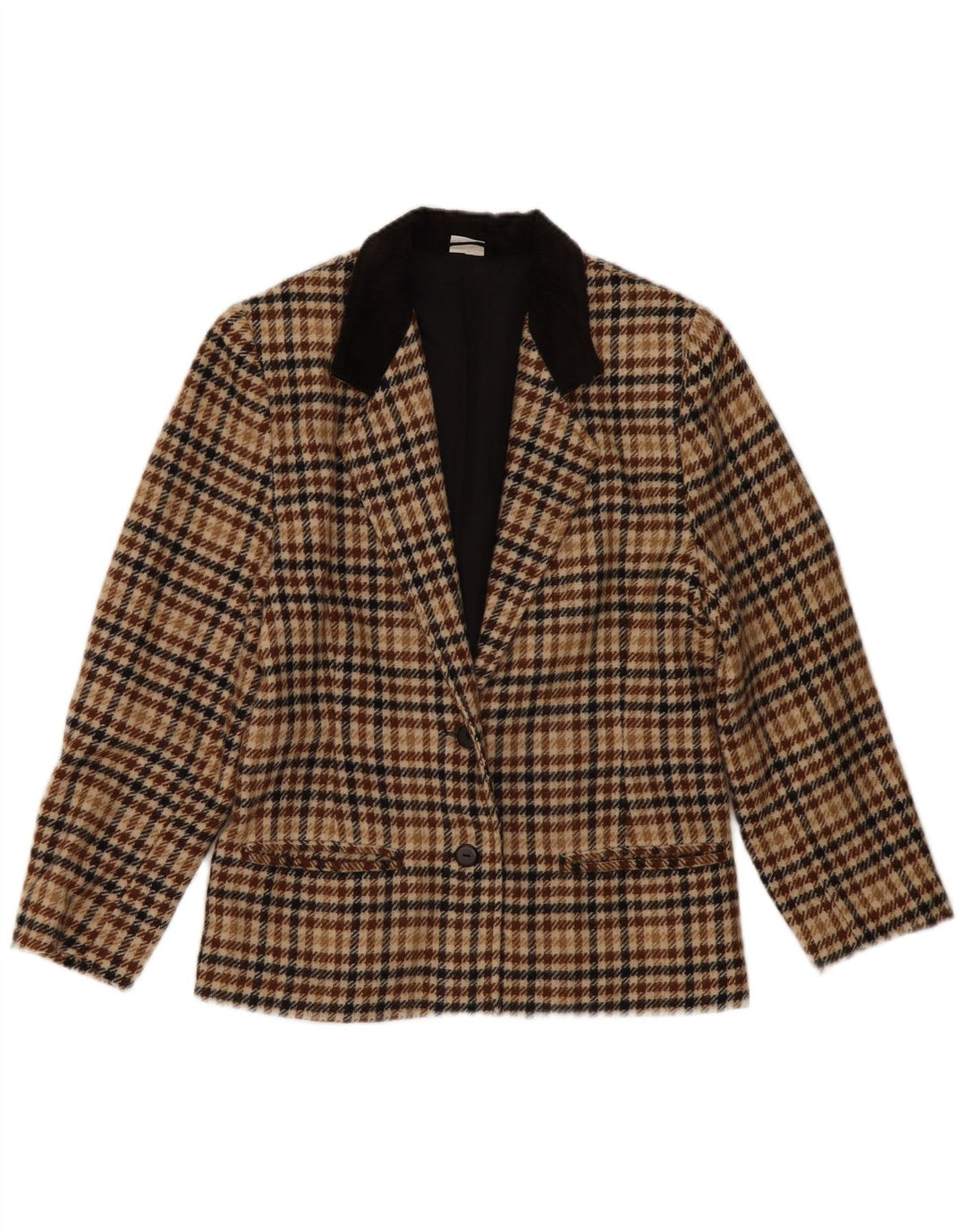 Vintage γυναικείο σακάκι 2 κουμπιών UK 14 Medium Beige Houndstooth