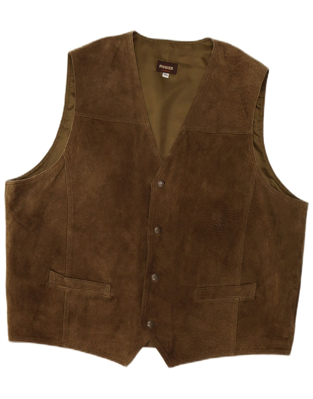 PIONIER Ανδρικό Suede Gilet UK 22 3XL Δερμάτινο Χακί