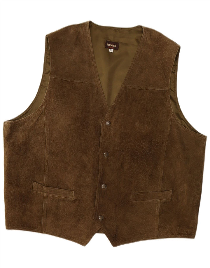 PIONIER Ανδρικό Suede Gilet UK 22 3XL Δερμάτινο Χακί