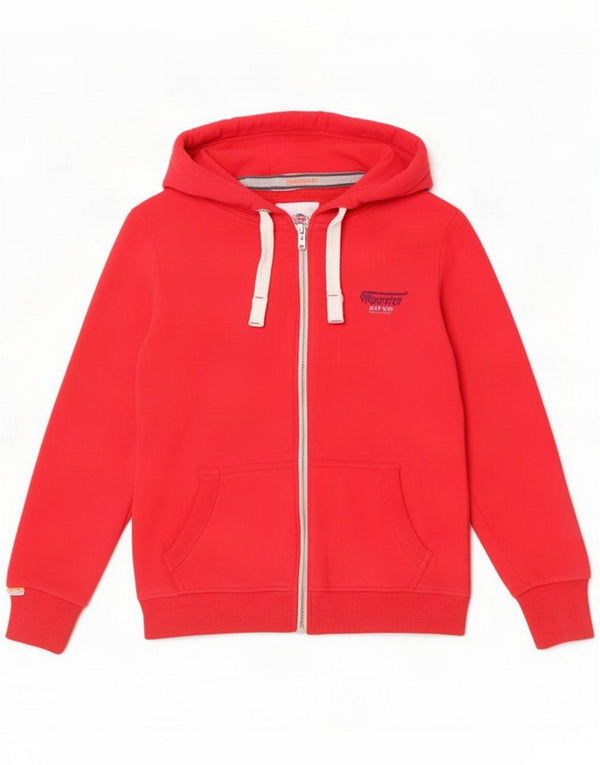 Superdry Womens Zip Hoodie Sweater UK 14 Medium Red Cotton