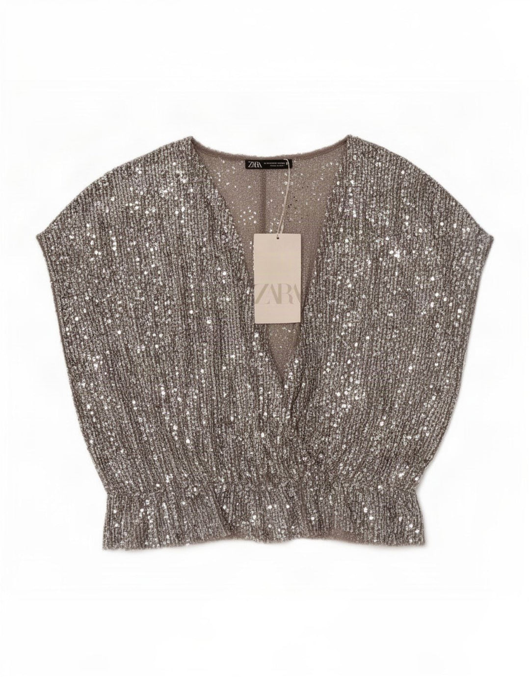 Zara Γυναικεία Μπλούζα Τοπ UK 12 Medium Silver Polyester