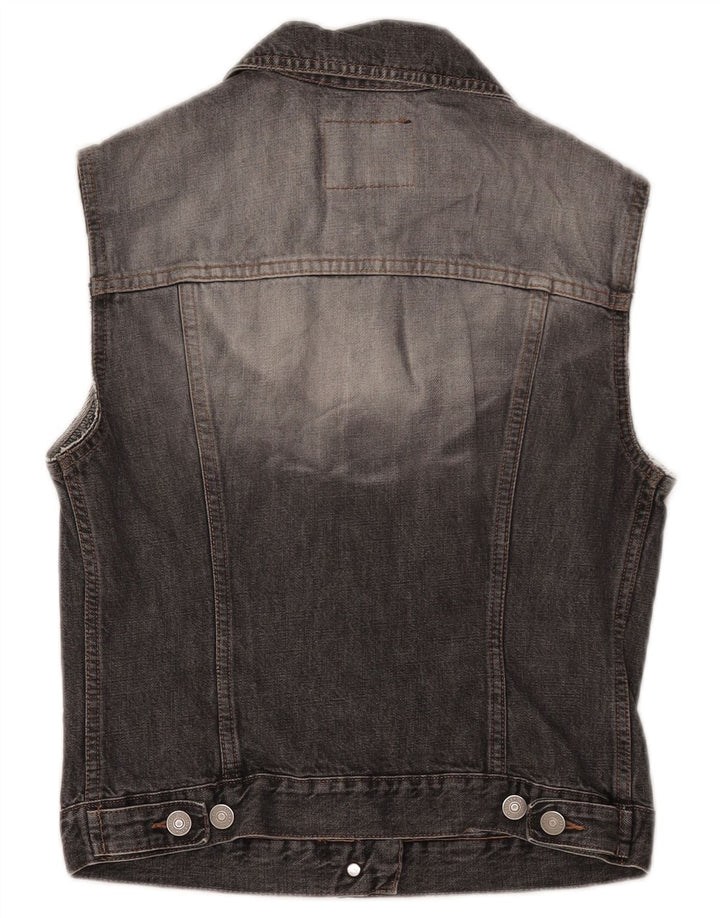 SISLEY Womens Denim Gilet UK 10 Small Grey Cotton
