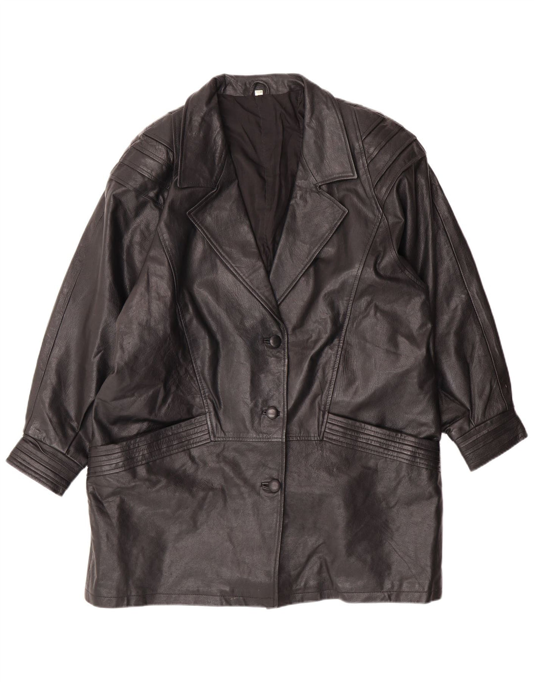 VINTAGE Γυναικείο Δερμάτινο Παλτό UK 18 XL Μαύρο Δερμάτινο