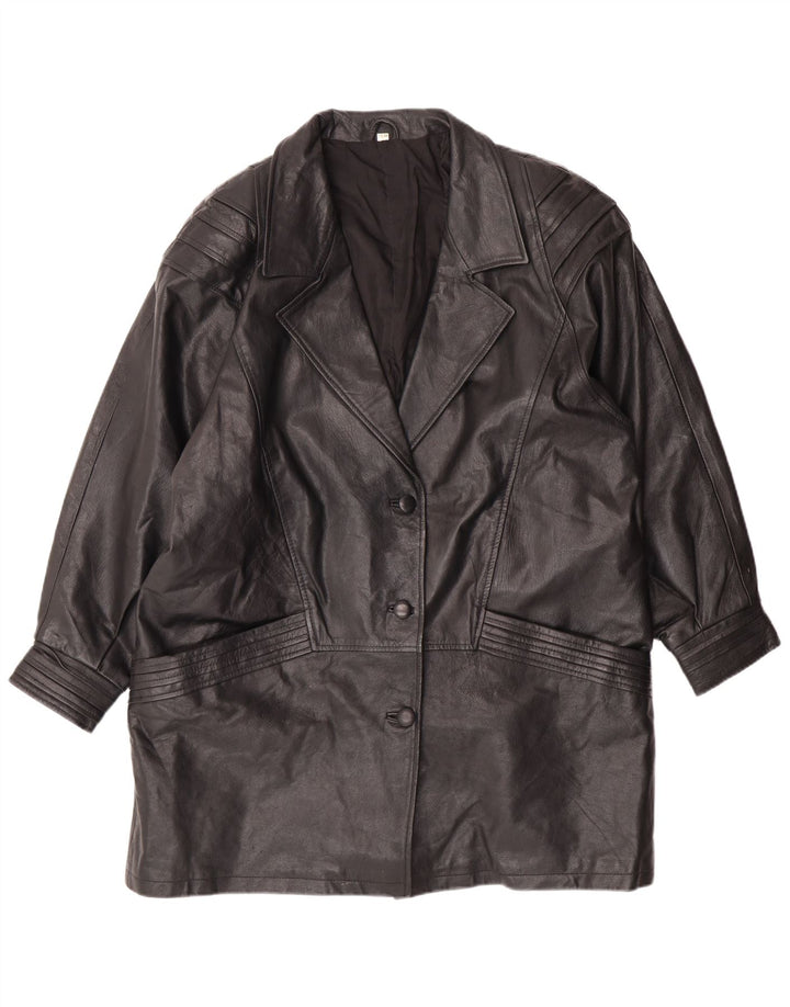 VINTAGE Γυναικείο Δερμάτινο Παλτό UK 18 XL Μαύρο Δερμάτινο