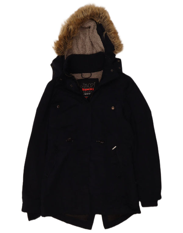 Superdry γυναικείο μπουφάν Sherpa Parka με κουκούλα UK 14 Medium Navy Blue Polyester