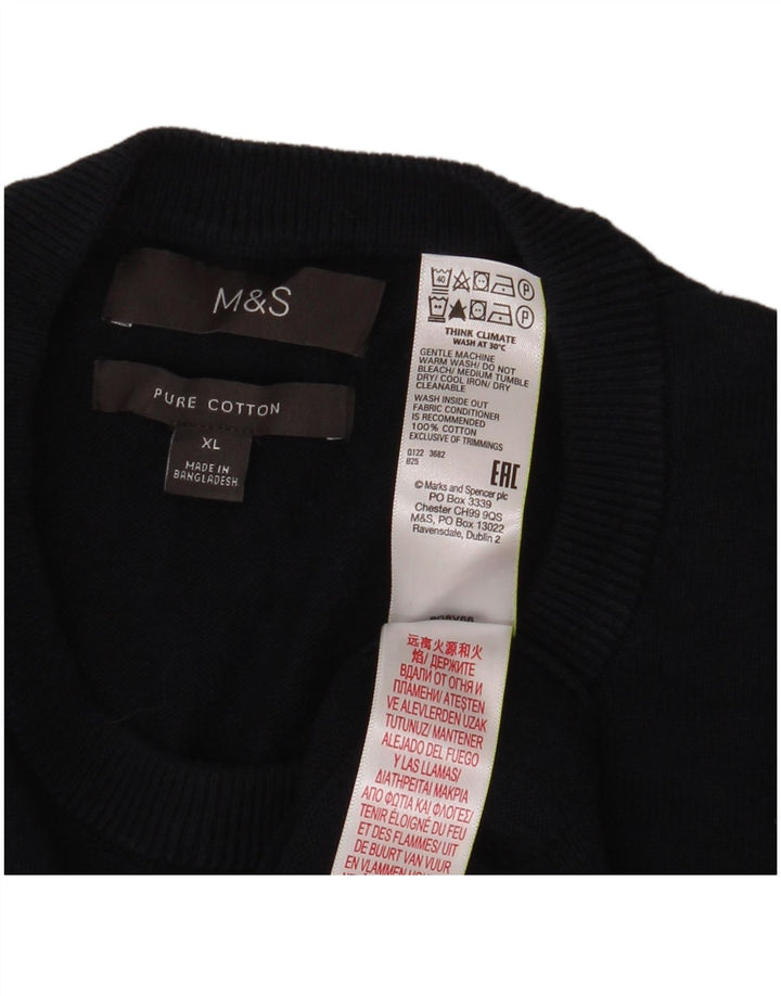 MARKS & SPENCER Ανδρικό πουλόβερ με λαιμόκοψη XL Navy Blue Cotton