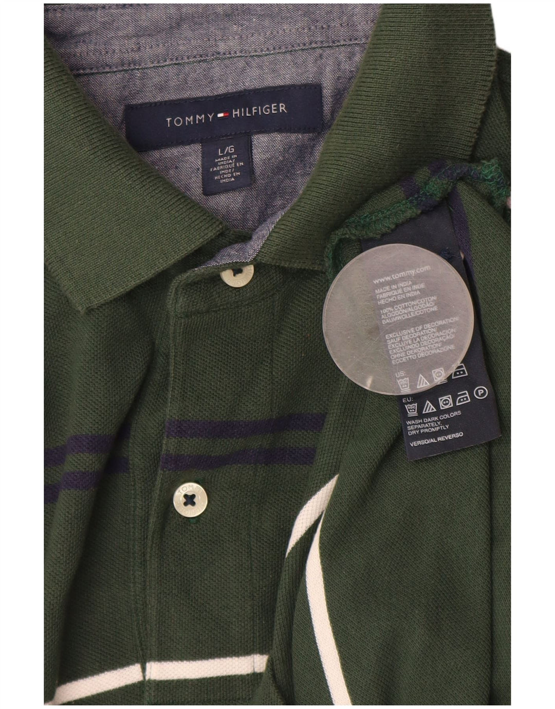 Ανδρικό πουκάμισο πόλο TOMMY HILFIGER Μεγάλο πράσινο ριγέ βαμβακερό