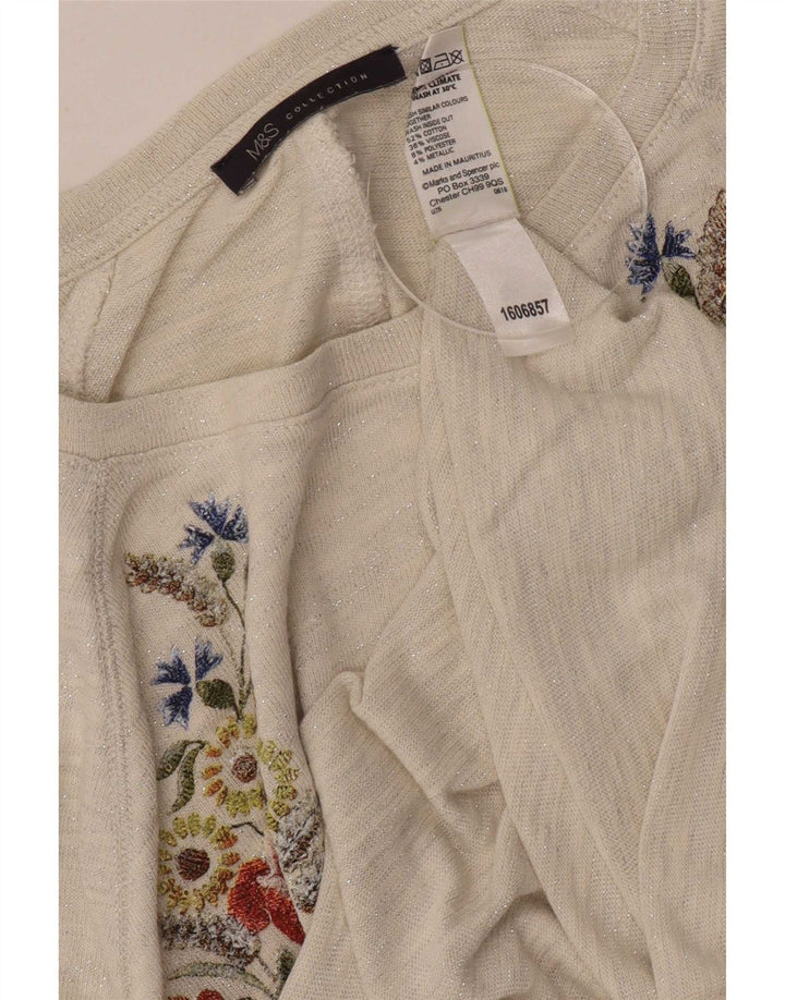 Marks & Spencer Γυναικείο τοπ με γραφικά 3/4 μανίκια UK 12 Medium Off White Floral