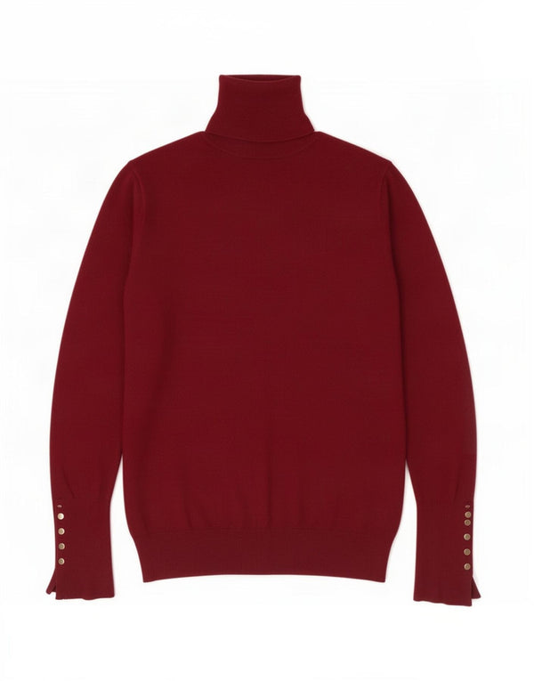 Zara Γυναικείο πουλόβερ με ρολό λαιμόκοψη UK 12 Medium Burgundy
