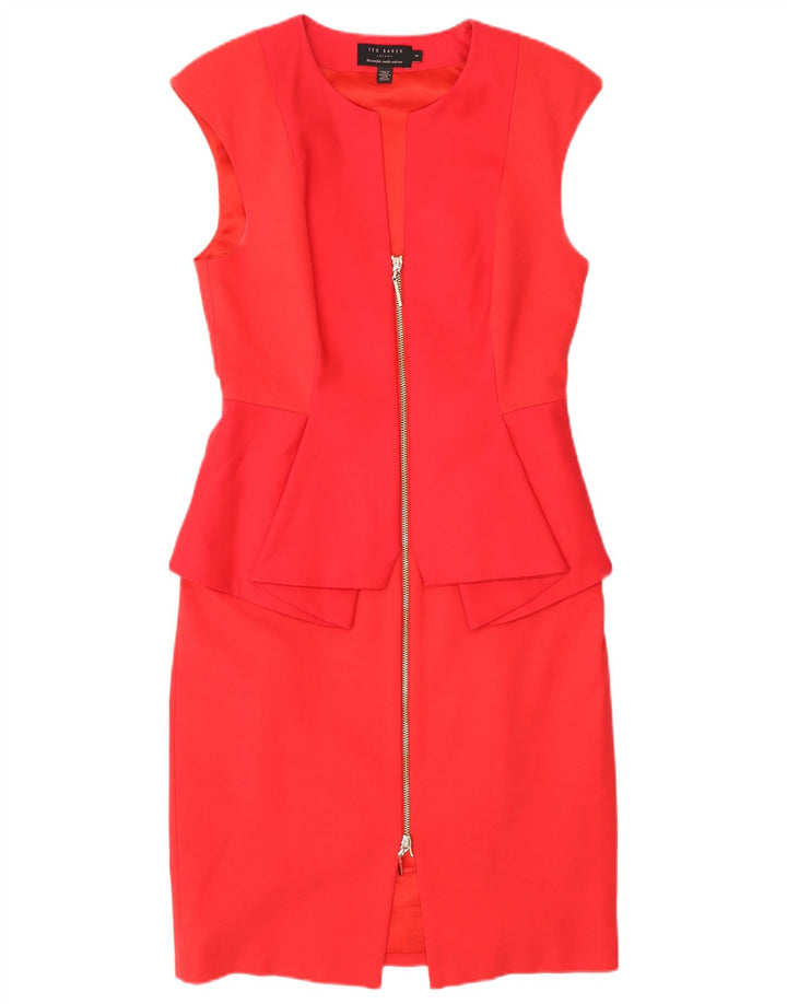 Ted Baker Γυναικείο αμάνικο φόρεμα Peplum Νούμερο 2 Μικρό κόκκινο βαμβακερό