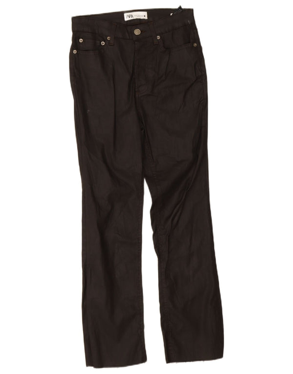 Zara Γυναικείο κερωμένο ίσιο παντελόνι EU 34 2XS W24 L25 μαύρο βαμβακερό