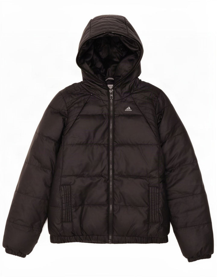 Γυναικείο μπουφάν με κουκούλα Adidas UK 12/14 Μεσαίο μαύρο πολυεστέρα
