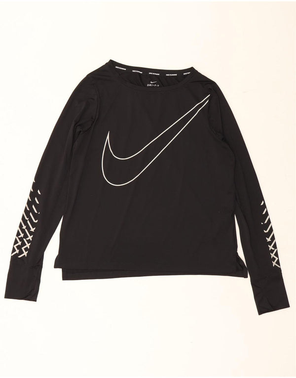 Γυναικείο Nike Dri Fit Graphic Top μακριά μανίκια UK 14 Μεσαίο μαύρο πολυεστέρα