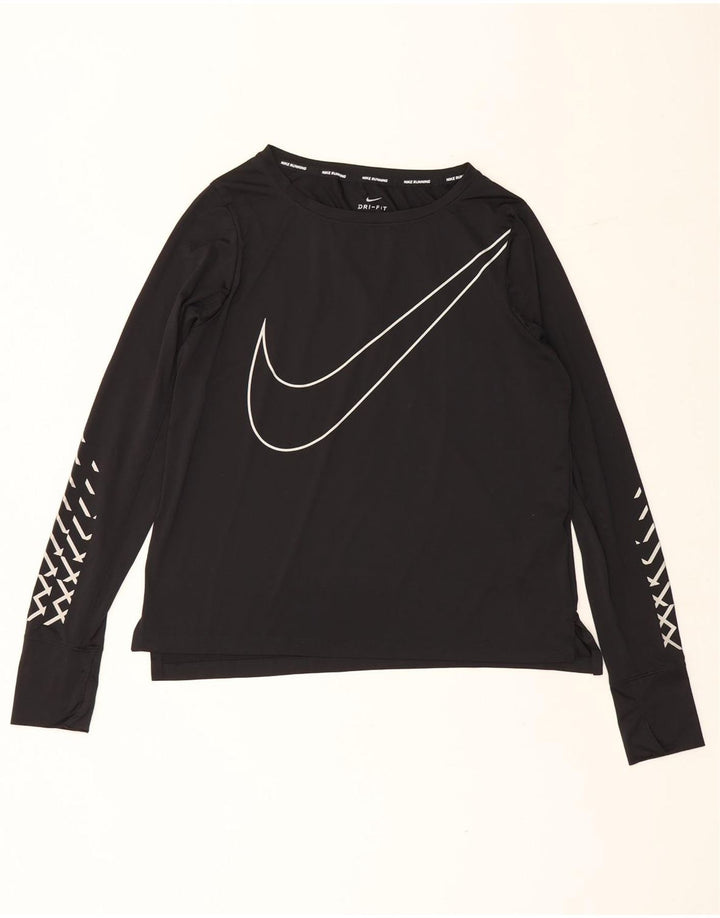 Γυναικείο Nike Dri Fit Graphic Top μακριά μανίκια UK 14 Μεσαίο μαύρο πολυεστέρα