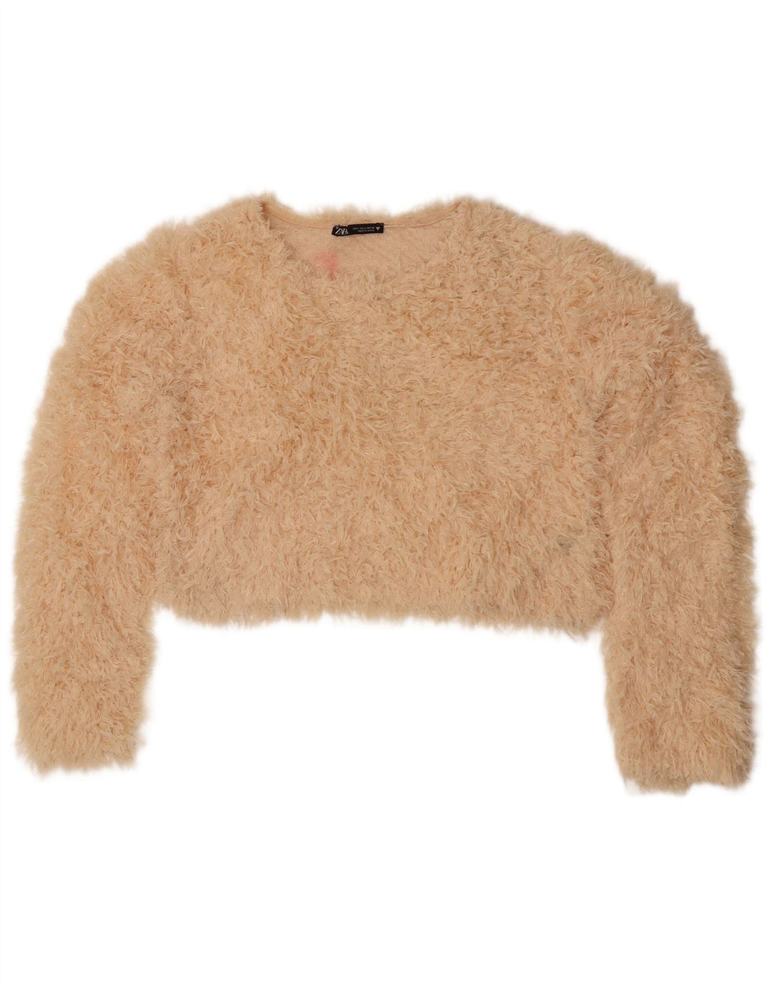 Zara Γυναικείο πουλόβερ με λαιμόκοψη Crop Crop UK 16 Large Yellow Polyester