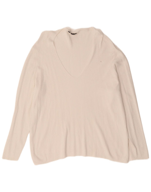 Marks & Spencer Γυναικείο πουλόβερ με λαιμόκοψη UK 24 4XL Λευκό