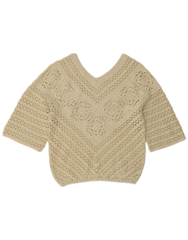 Vintage γυναικείο πουλόβερ με λαιμόκοψη 3/4 με μανίκια UK 12 Medium Off White