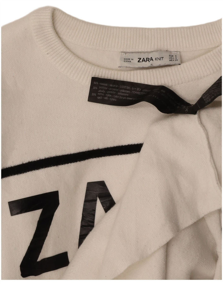 ZARA Womens Oversized Crop Crew Neck Jumper Sweater UK 10 Small White