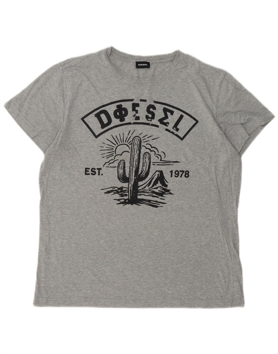 Ανδρικό γραφικό T-Shirt DIESEL Top XL Γκρι βαμβακερό