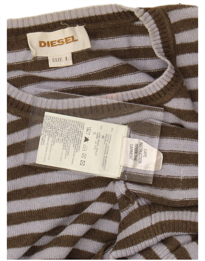 Γυναικείο πουλόβερ DIESEL Crew Neck Jumper UK 16 Μεγάλο χακί βαμβακερό ριγέ