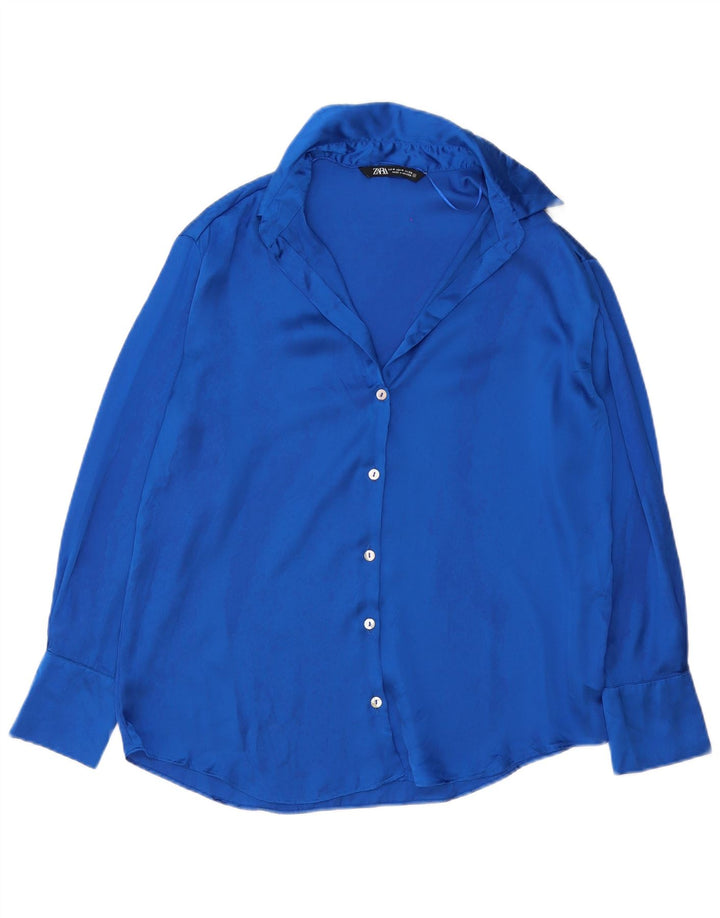 ZARA Γυναικείο πουκάμισο Μπλούζα UK 14 Medium Blue Polyester