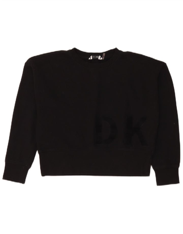 Dkny Γυναικεία υπερμεγέθη Crop γραφική φούτερ Jumper UK 10 Small Black
