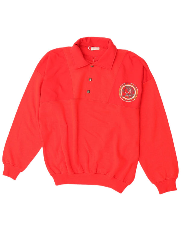 Vintage ανδρικό φούτερ πόλο με λαιμόκοψη Jumper XL Κόκκινο βαμβακερό