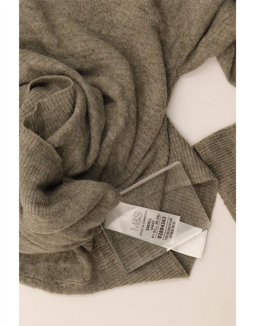 Marks & Spencer Ανδρικό πουλόβερ με λαιμόκοψη με λαιμόκοψη με μικρό ακρυλικό χακί