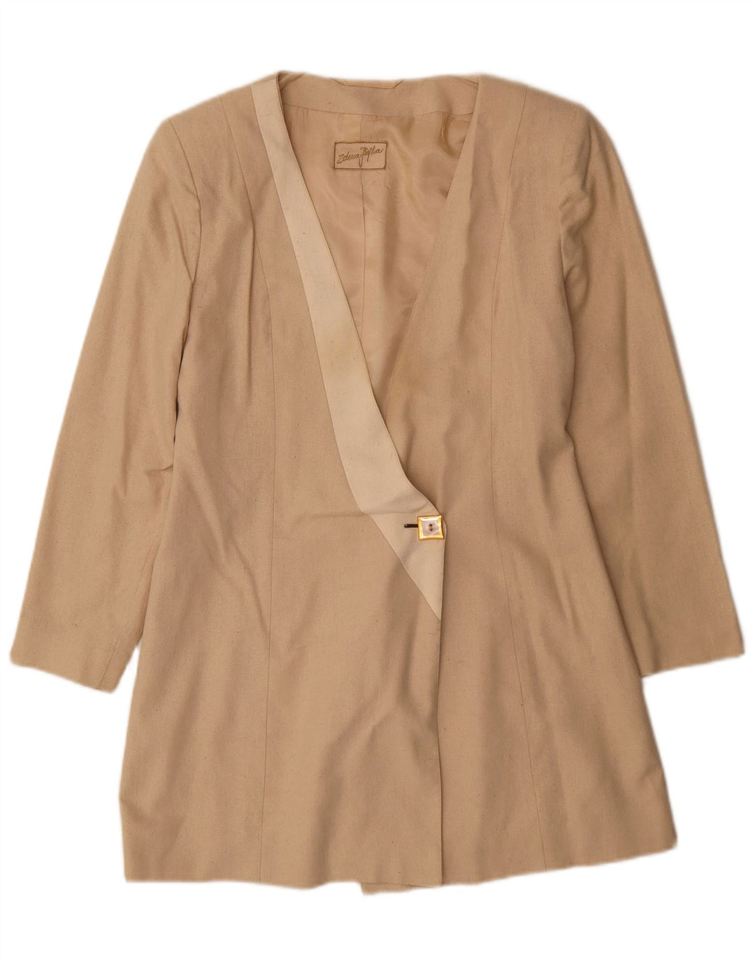 Vintage γυναικείο μακρόστενο σακάκι με 1 κουμπί UK 10 Small Beige Silk