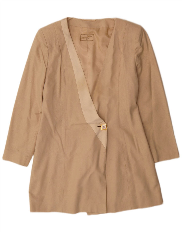 Vintage γυναικείο μακρόστενο σακάκι με 1 κουμπί UK 10 Small Beige Silk