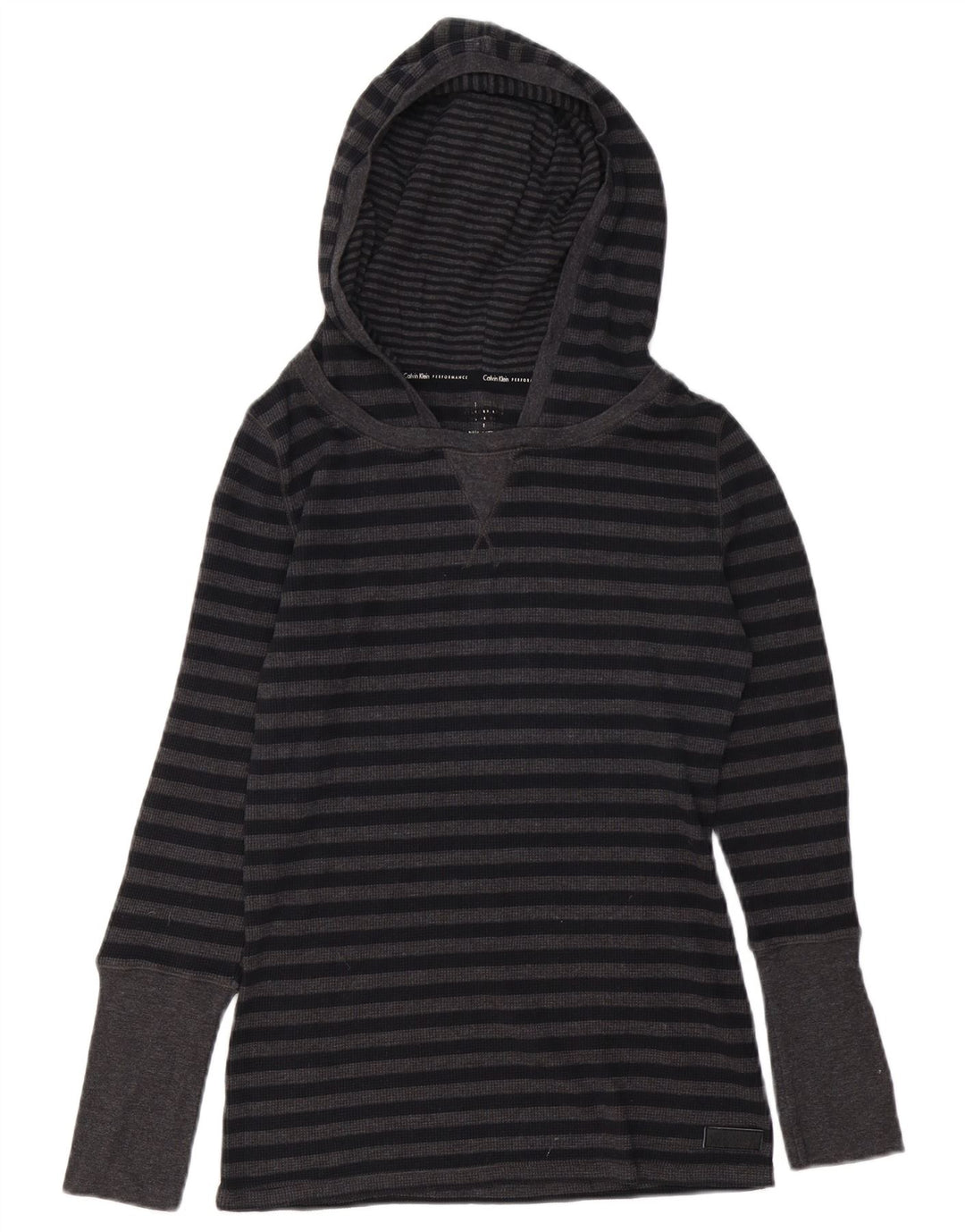 Γυναικείο Calvin Klein με κουκούλα μακρυμάνικο UK 12 μεσαίο γκρι βαμβακερό ριγέ