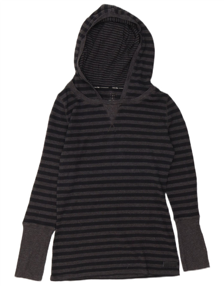 Γυναικείο Calvin Klein με κουκούλα μακρυμάνικο UK 12 μεσαίο γκρι βαμβακερό ριγέ