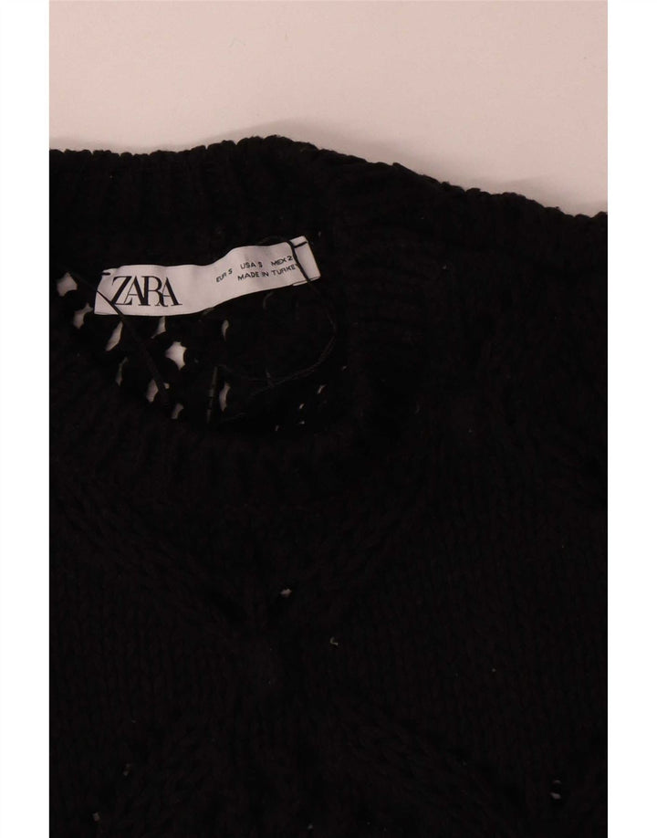 Zara Γυναικεία Πλεκτή Μπλούζα Αμάνικη Τοπ UK 10 Small Black Polyester