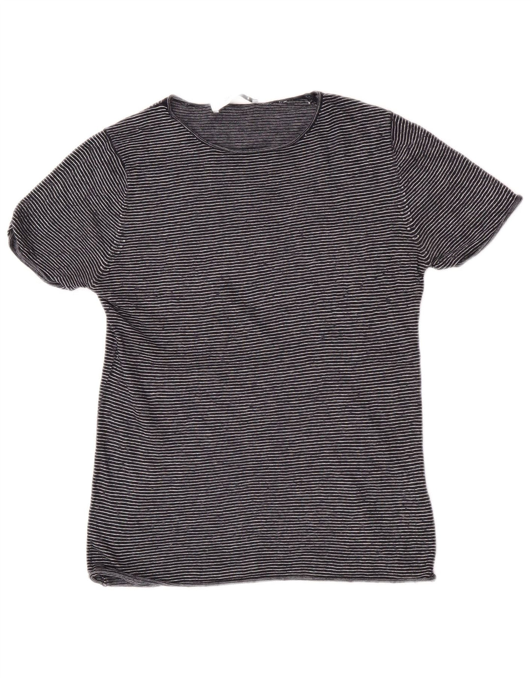 Zara Γυναικείο T-Shirt Top UK 12 Medium Navy Blue ριγέ Modal