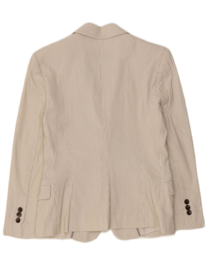 Zara Γυναικείο σακάκι 1 κουμπιού blazer UK 14 μεγάλο σε ανοιχτό λευκό βαμβακερό ρίγες