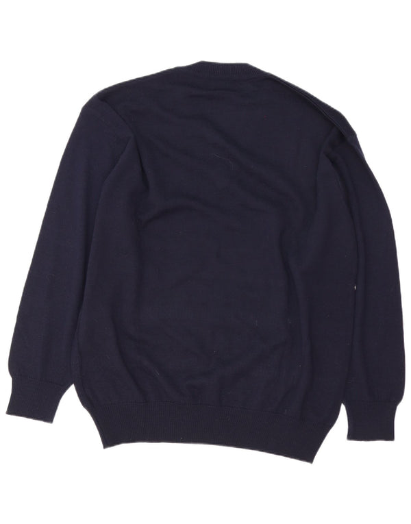 Settebello Mens V-Neck Jumper Sweater Large Navy Blue Fair Isle