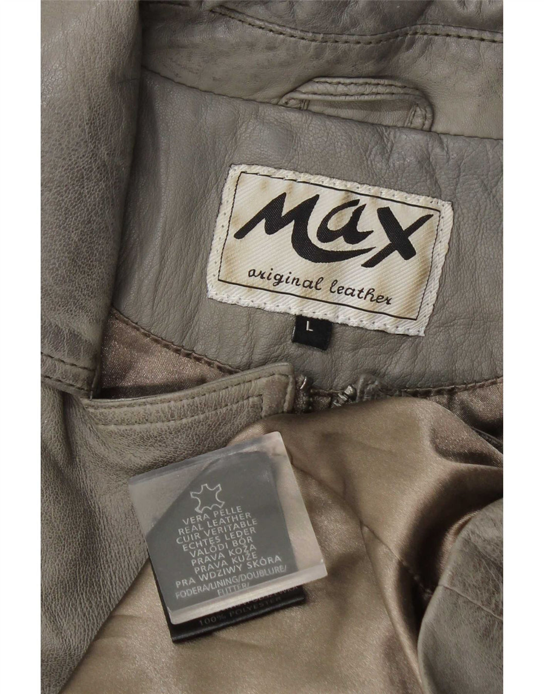 Max Womens Leather Biker Jacket UK 14 Large Grey Leather