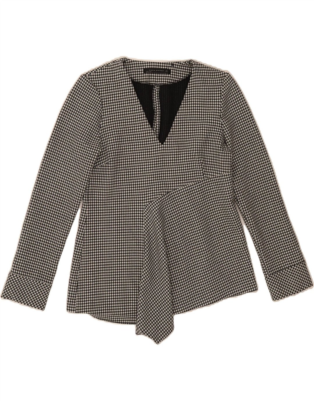 ZARA Womens Blouse Top UK 10 Small Black Gingham Vintage Zara and Second-Hand Zara from Messina Hembry 