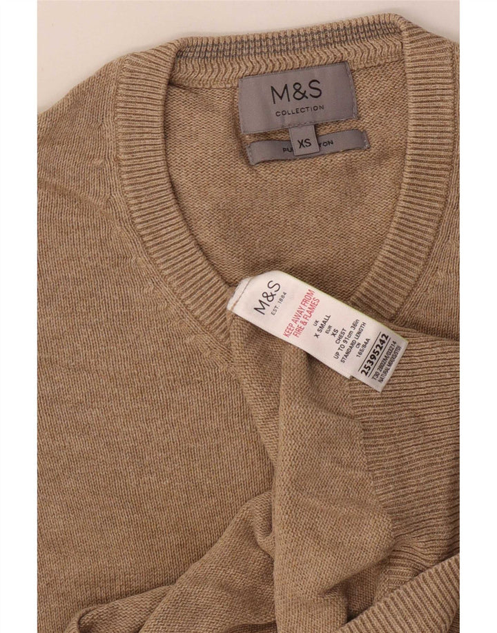 Ανδρικό πουλόβερ Marks & Spencer με V λαιμόκοψη XS Μπεζ βαμβακερό