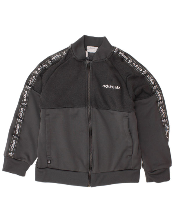 ADIDAS Boys Graphic αθλητική φόρμα Top Jacket 6-7 Years Grey Polyester