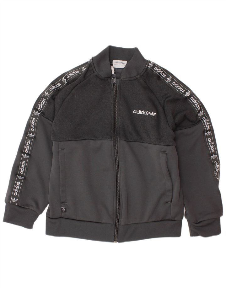 ADIDAS Boys Graphic αθλητική φόρμα Top Jacket 6-7 Years Grey Polyester